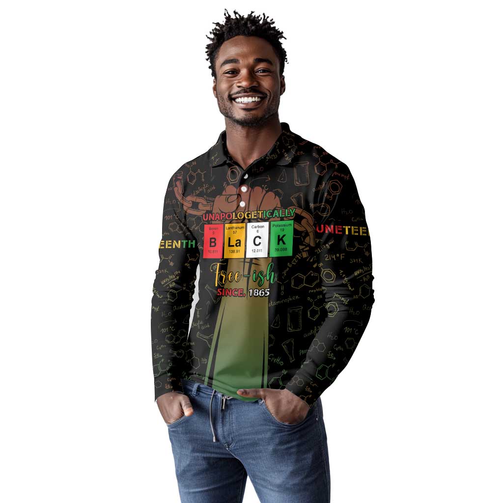 Juneteenth 1865 Long Sleeve Polo Shirt Unapologetically Black