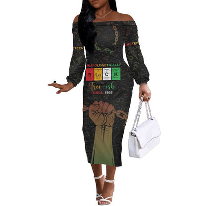 Juneteenth 1865 Off The Shoulder Long Sleeve Dress Unapologetically Black