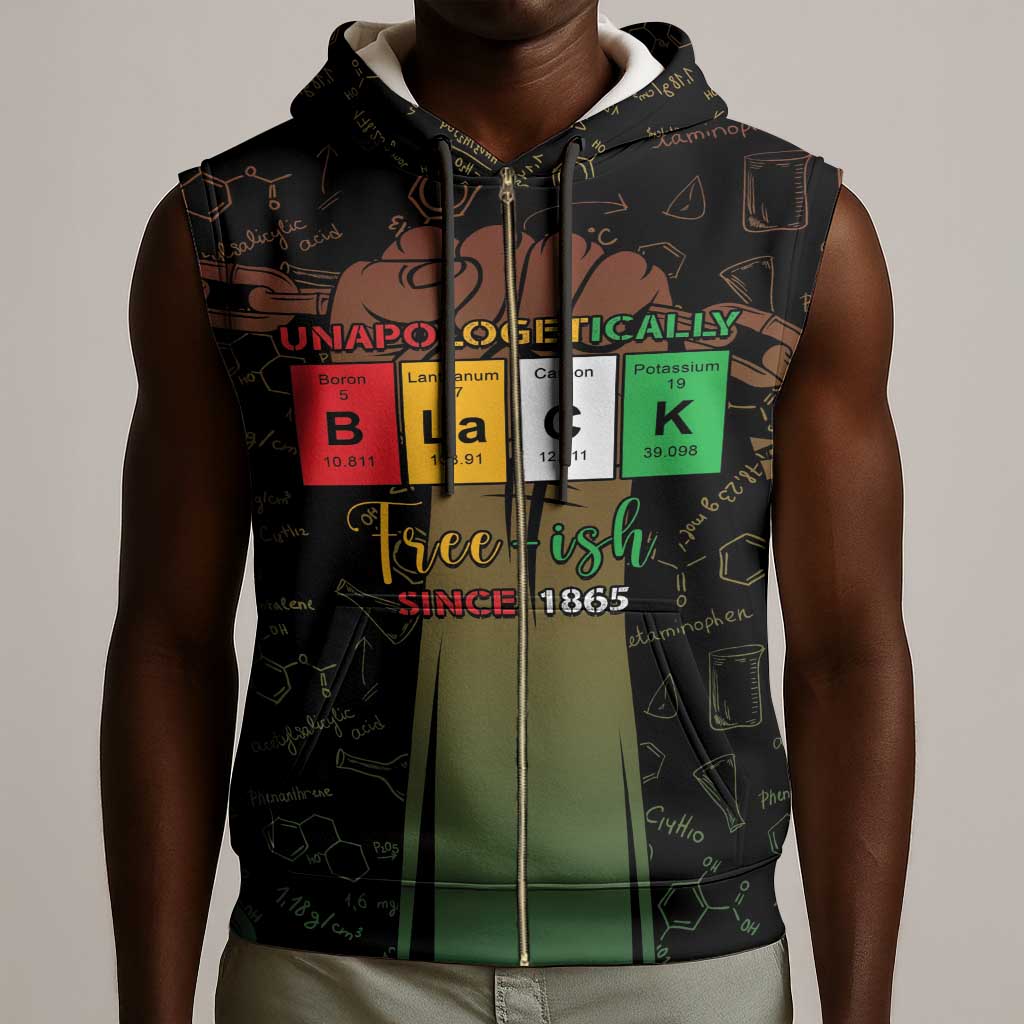 Juneteenth 1865 Sleeveless Zip Hoodie Unapologetically Black - African Pride