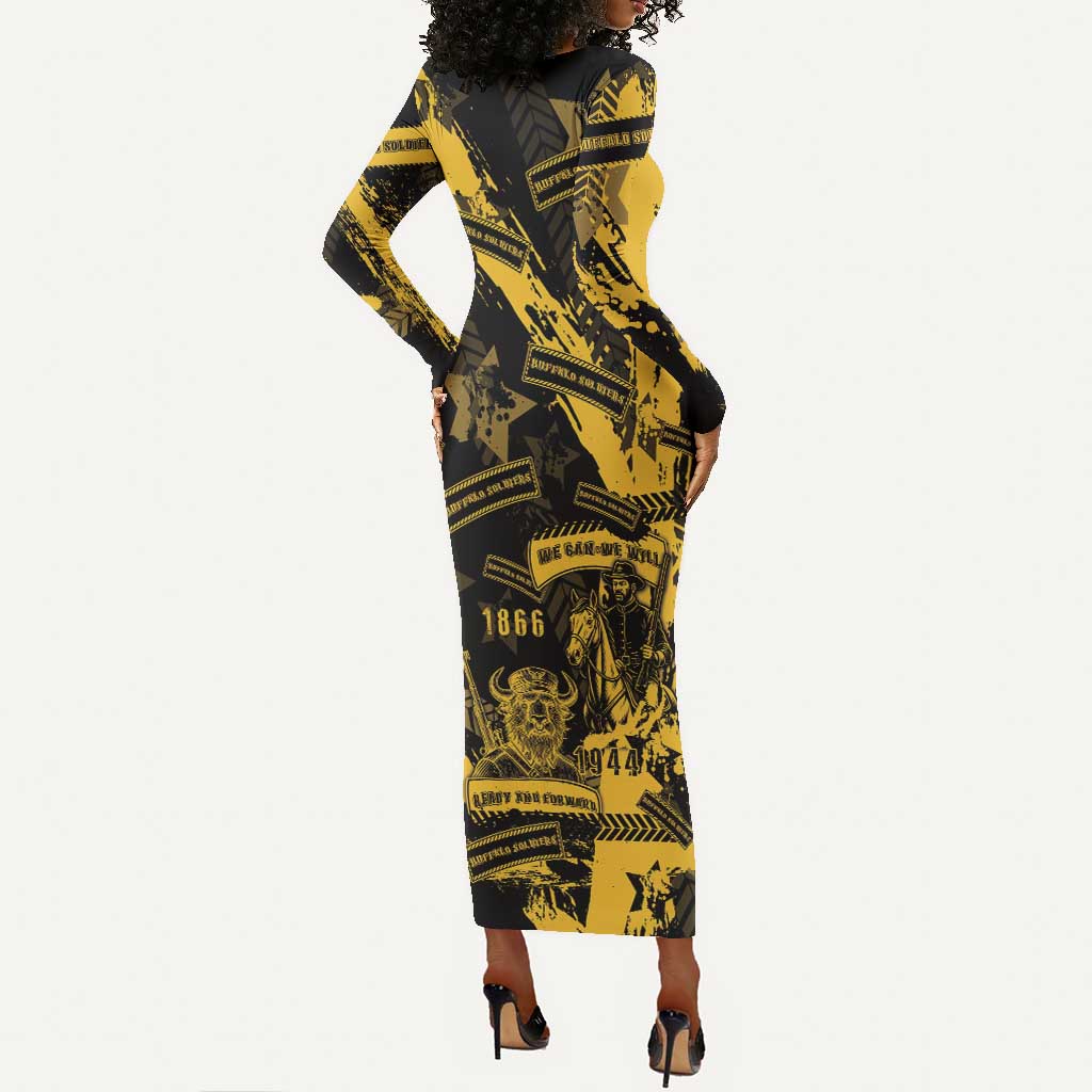Buffalo Soldiers African American Long Sleeve Bodycon Dress Military Urban Retro Style - African Pride