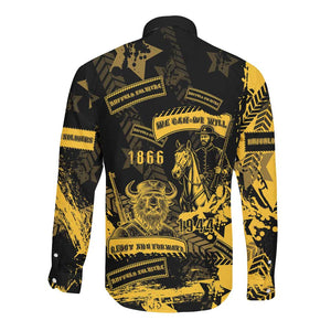 Buffalo Soldiers African American Long Sleeve Button Shirt Military Urban Retro Style - African Pride