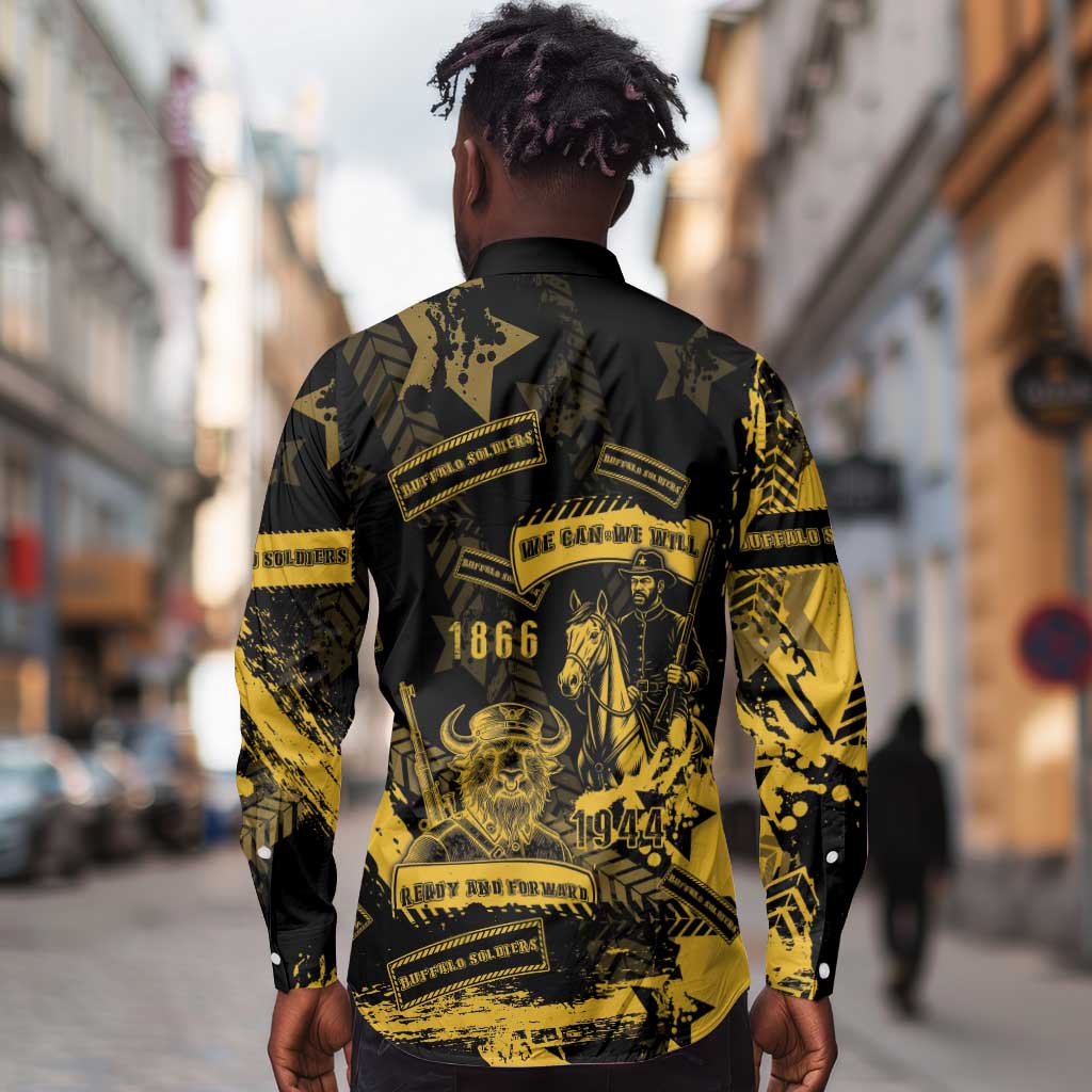 Buffalo Soldiers African American Long Sleeve Button Shirt Military Urban Retro Style - African Pride