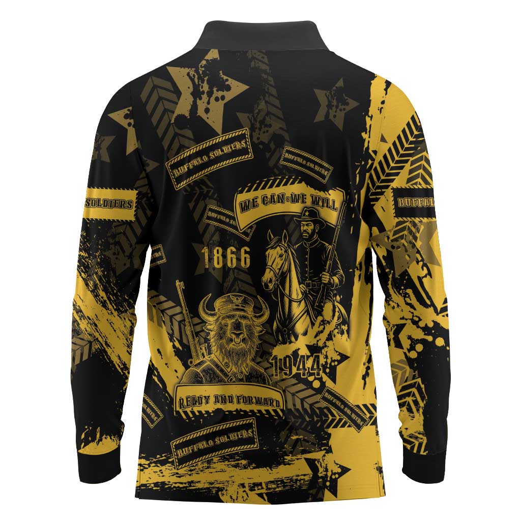 Buffalo Soldiers African American Long Sleeve Polo Shirt Military Urban Retro Style - African Pride