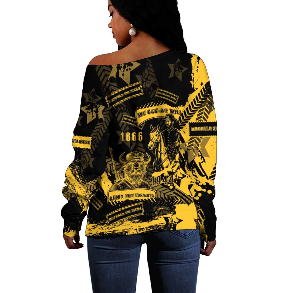 Buffalo Soldiers African American Off Shoulder Sweater Military Urban Retro Style - African Pride