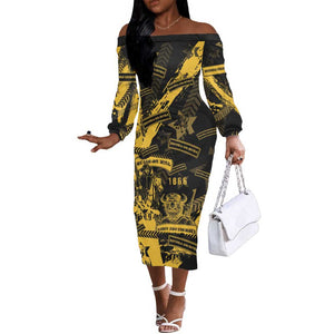 Buffalo Soldiers African American Off The Shoulder Long Sleeve Dress Military Urban Retro Style - African Pride