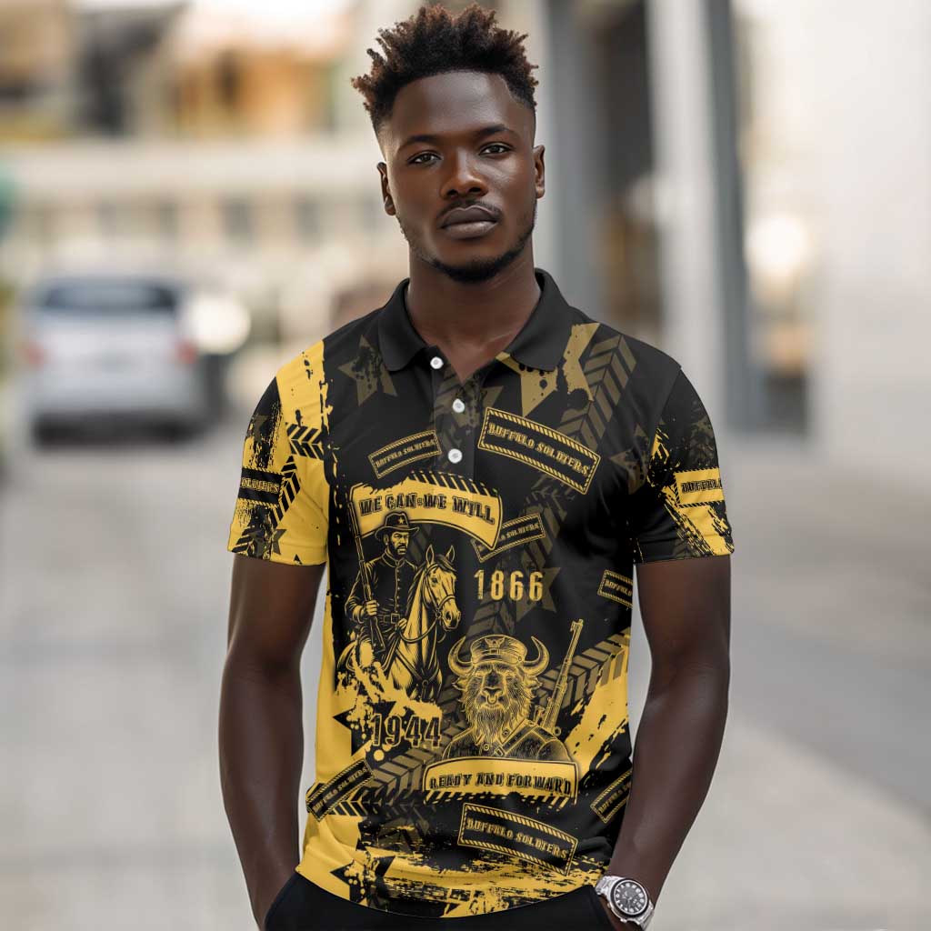 Buffalo Soldiers African American Polo Shirt Military Urban Retro Style - African Pride