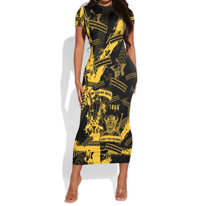 Buffalo Soldiers African American Short Sleeve Bodycon Dress Military Urban Retro Style - African Pride