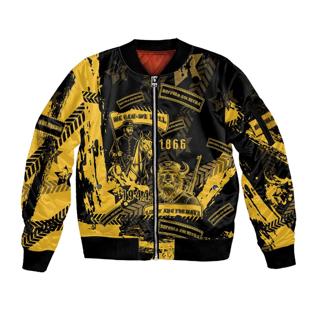 Buffalo Soldiers African American Sleeve Zip Bomber Jacket Military Urban Retro Style - African Pride