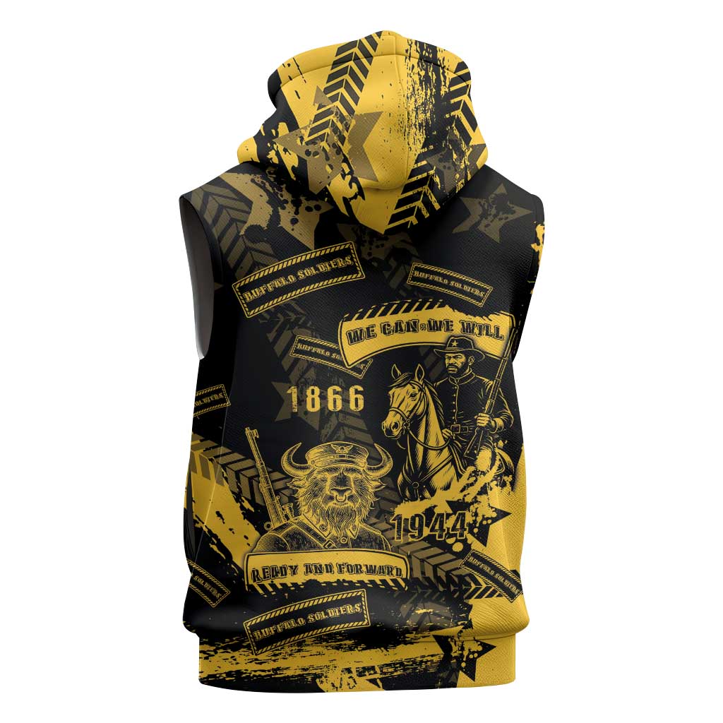 Buffalo Soldiers African American Sleeveless Zip Hoodie Military Urban Retro Style - African Pride