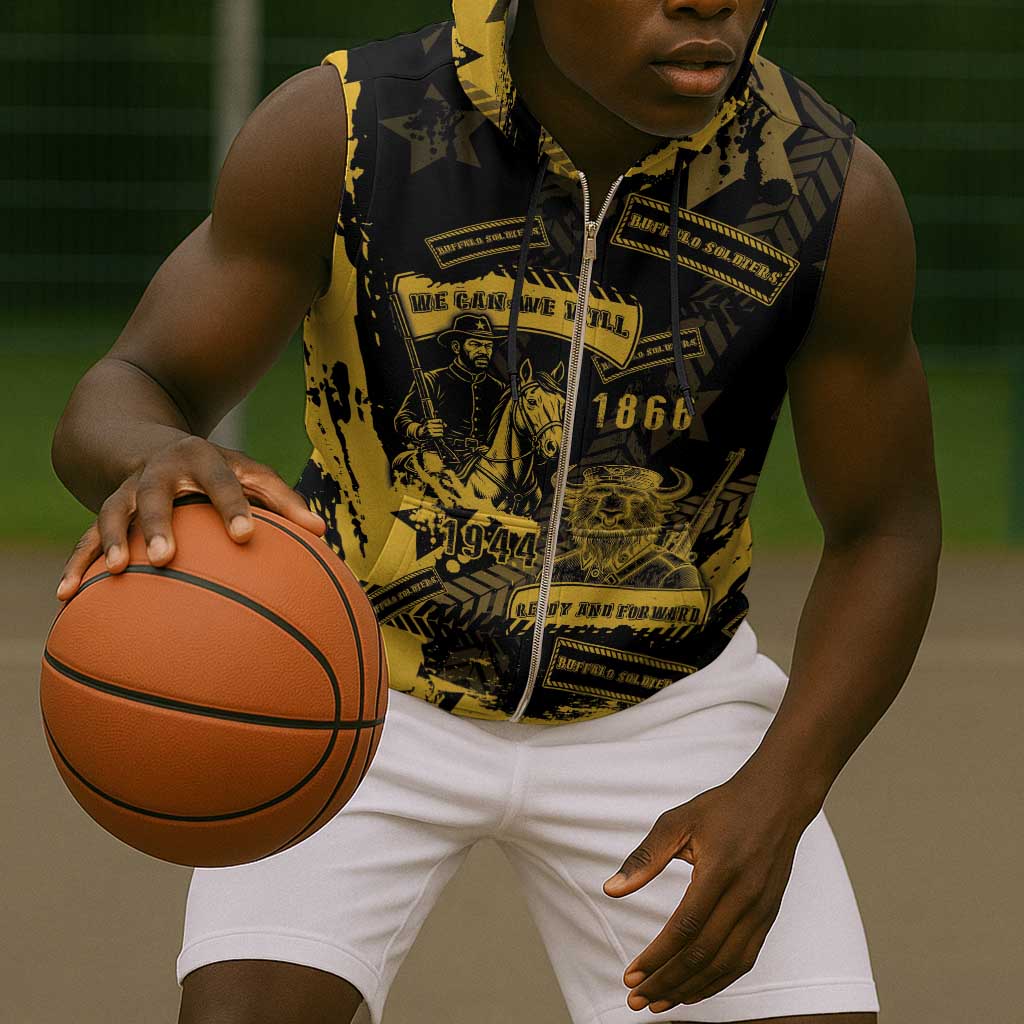Buffalo Soldiers African American Sleeveless Zip Hoodie Military Urban Retro Style - African Pride