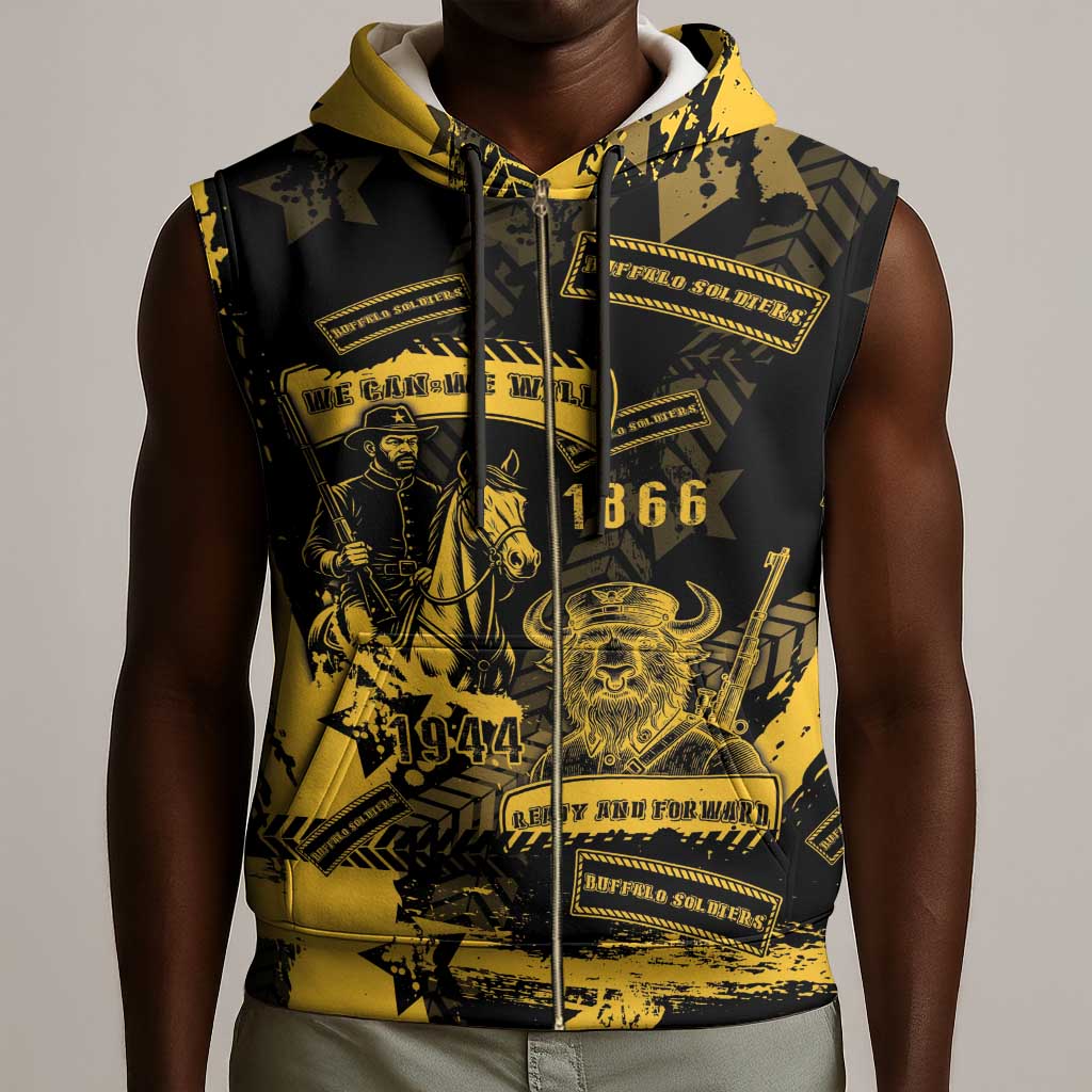 Buffalo Soldiers African American Sleeveless Zip Hoodie Military Urban Retro Style - African Pride