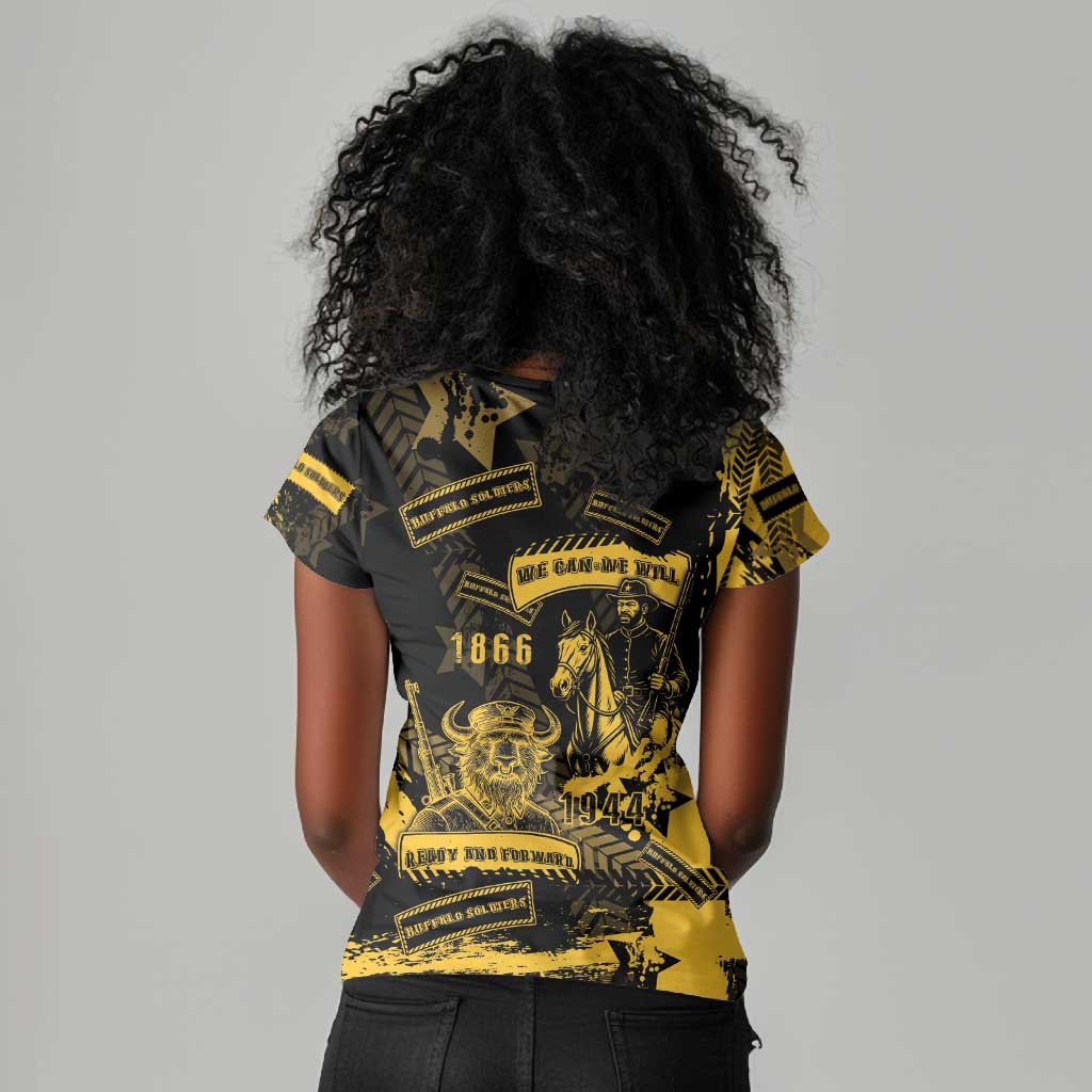 Buffalo Soldiers African American Women V-Neck T-Shirt Military Urban Retro Style - African Pride