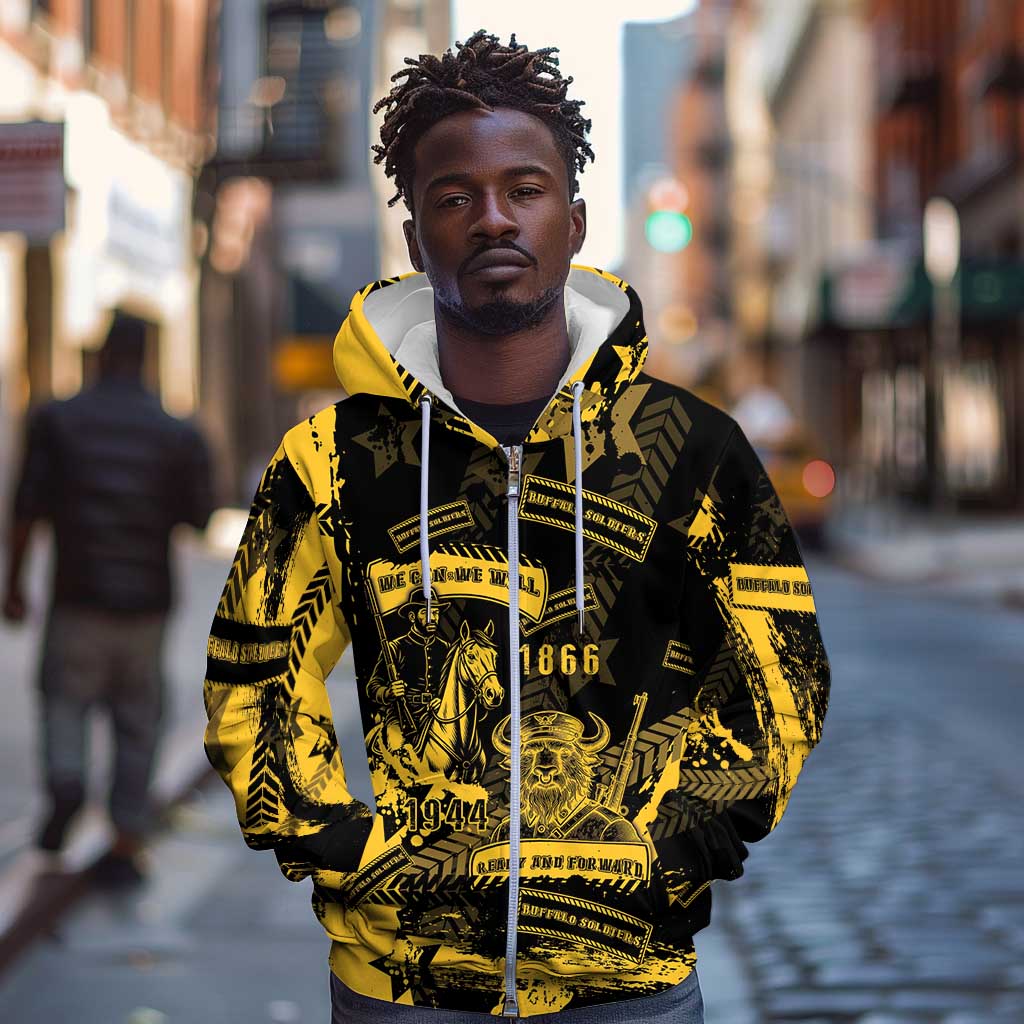 Buffalo Soldiers African American Zip Hoodie Military Urban Retro Style - African Pride