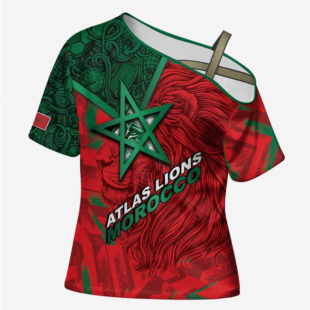 Custom Morocco Football Cross Shoulder Shirt Pentagram Red Lion African