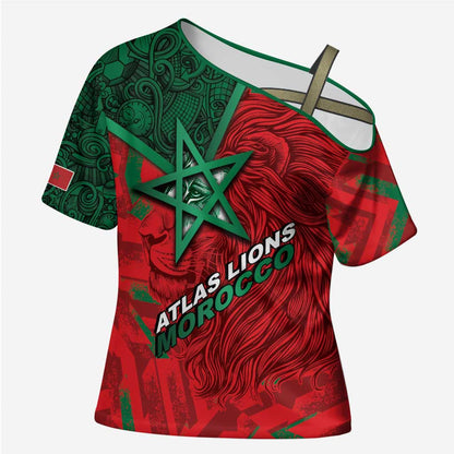Custom Morocco Football Cross Shoulder Shirt Pentagram Red Lion African