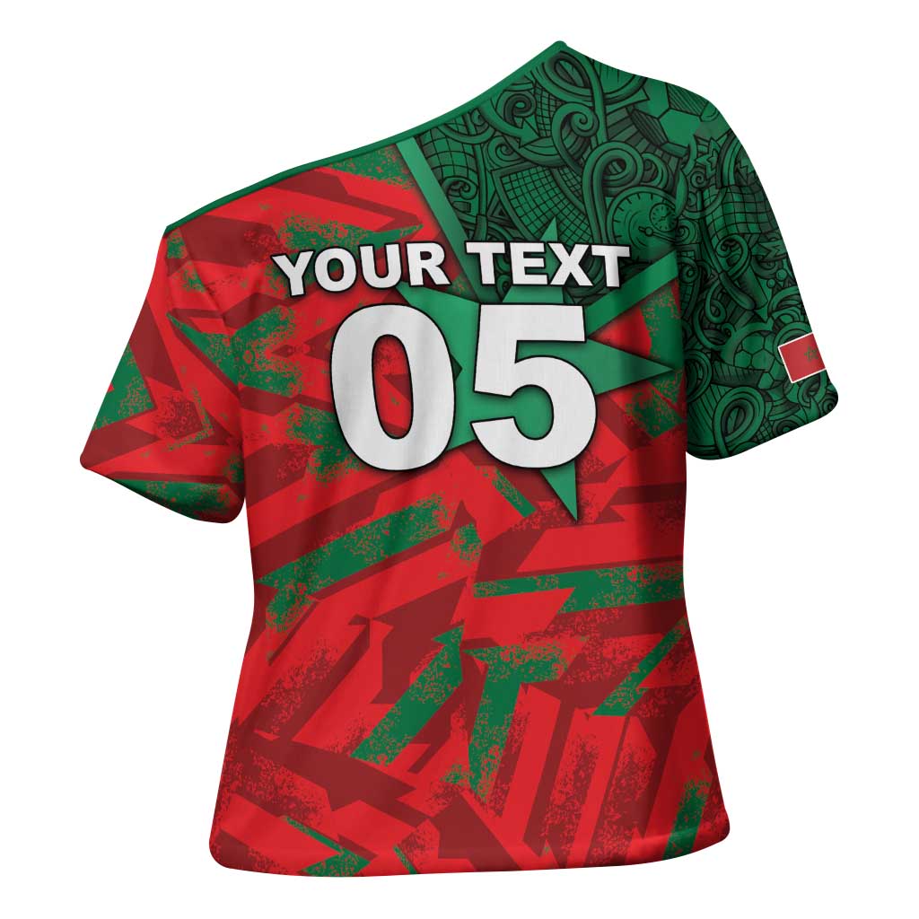 Custom Morocco Football Cross Shoulder Shirt Pentagram Red Lion African