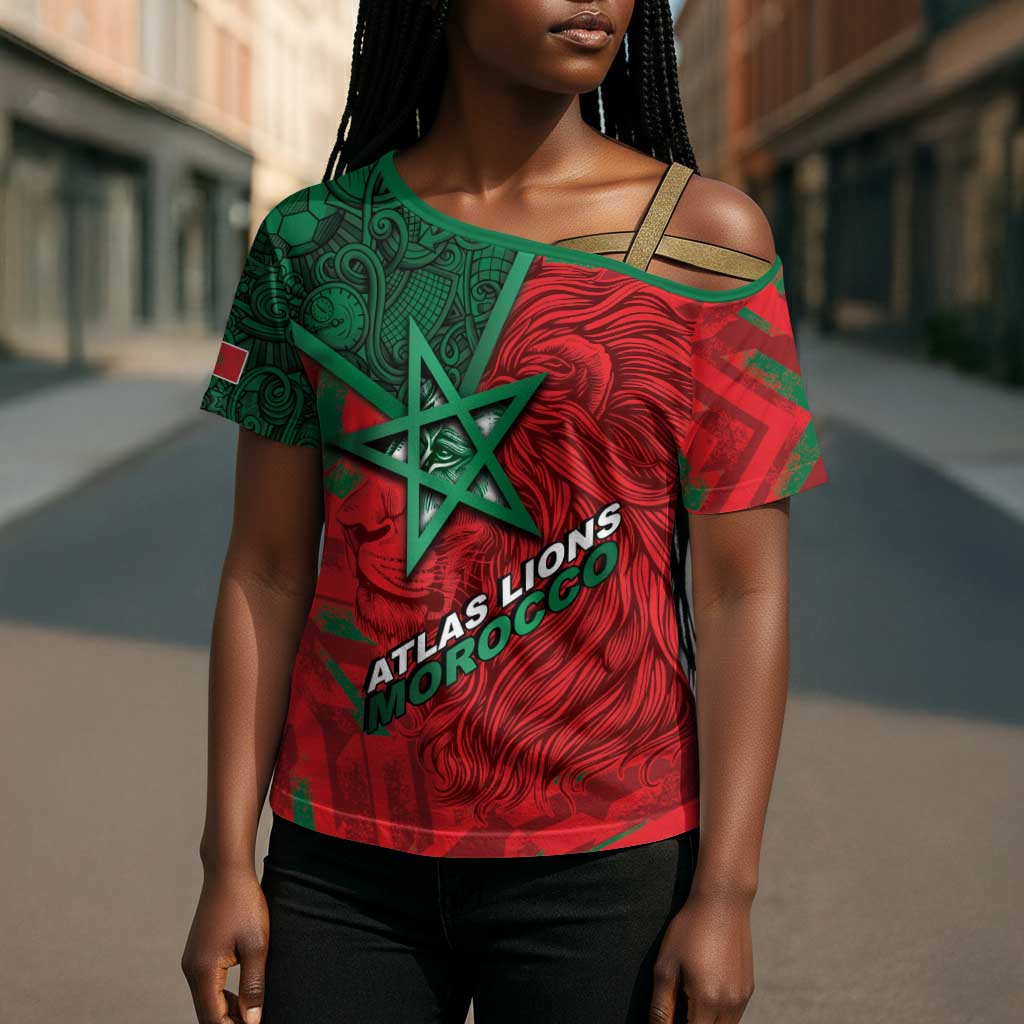 Custom Morocco Football Cross Shoulder Shirt Pentagram Red Lion African