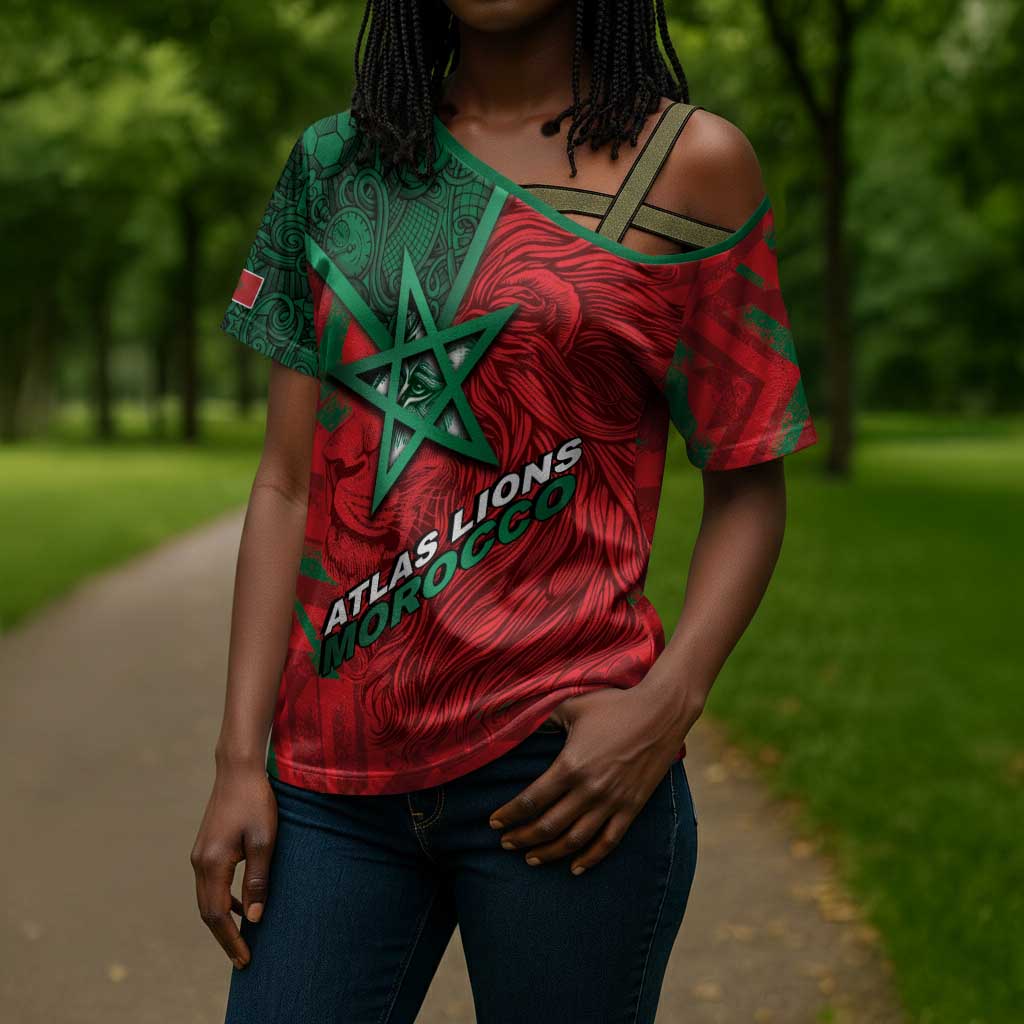 Custom Morocco Football Cross Shoulder Shirt Pentagram Red Lion African