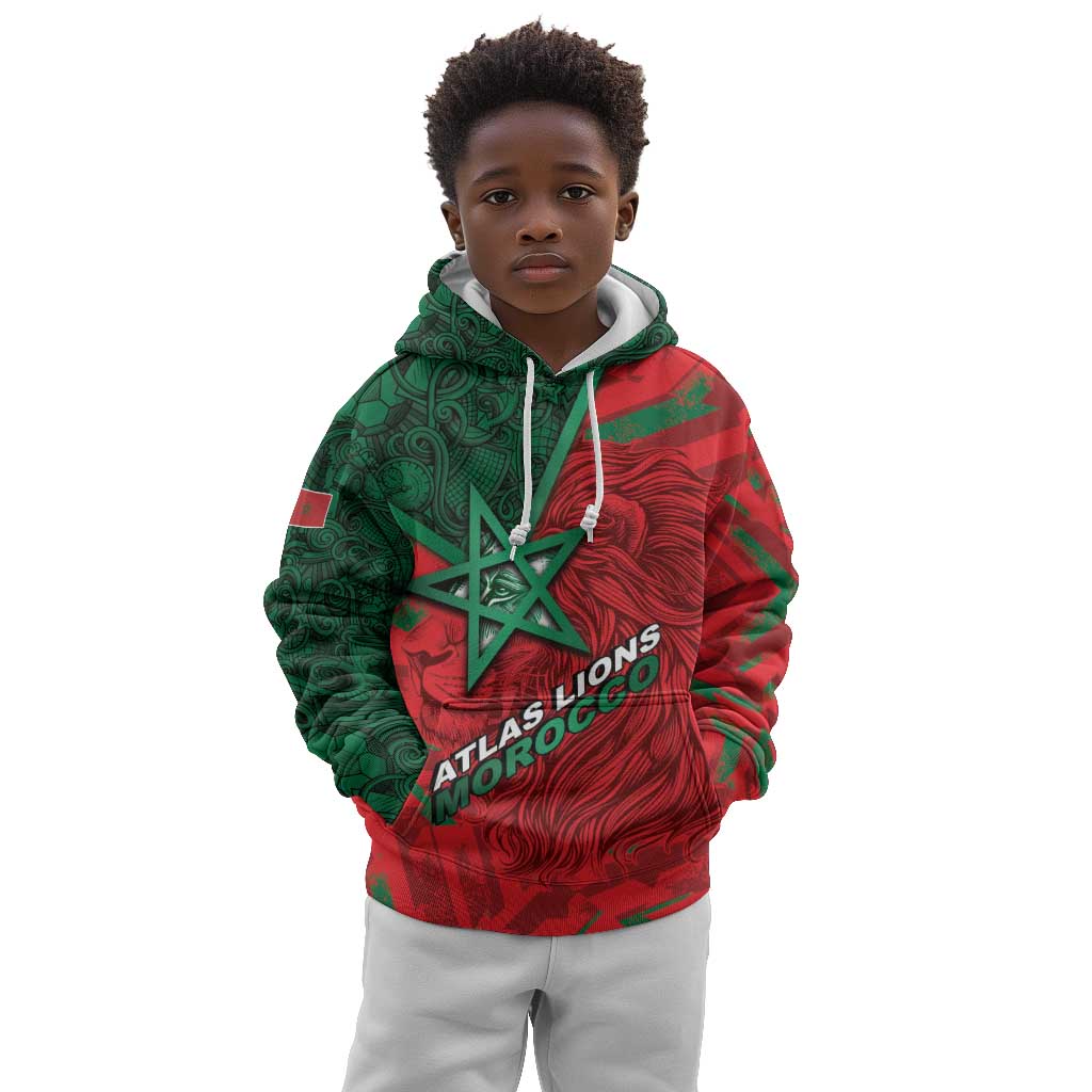 Custom Morocco Football Kid Hoodie Pentagram Red Lion African