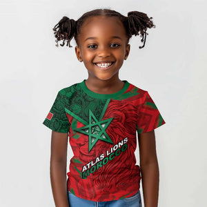 Custom Morocco Football Kid T shirt Pentagram Red Lion African