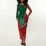 Custom Morocco Football Long Sleeve Bodycon Dress Pentagram Red Lion African