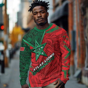Custom Morocco Football Long Sleeve Shirt Pentagram Red Lion African