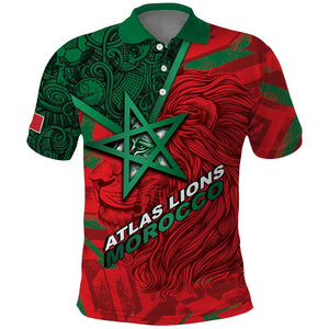 Custom Morocco Football Polo Shirt Pentagram Red Lion African