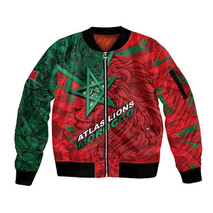 Custom Morocco Football Sleeve Zip Bomber Jacket Pentagram Red Lion African
