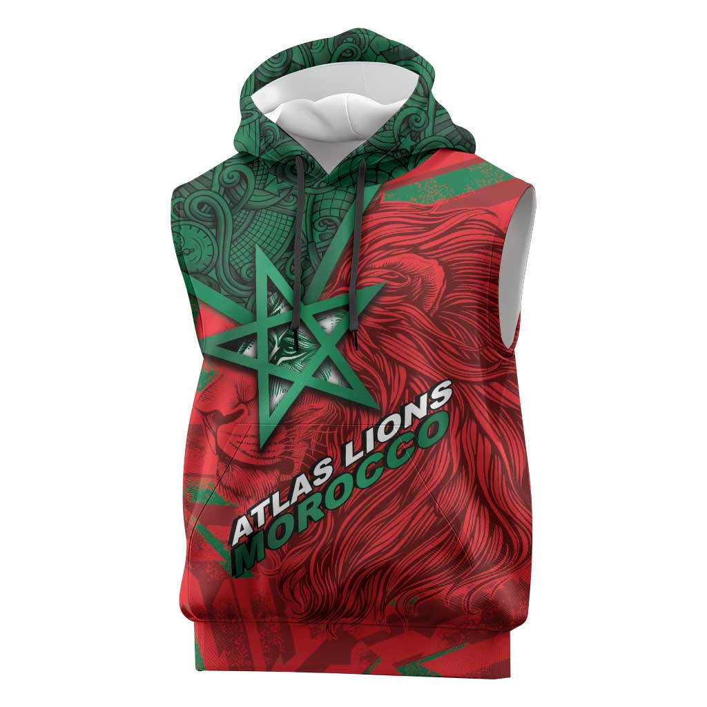 Custom Morocco Football Sleeveless Hoodie Pentagram Red Lion African