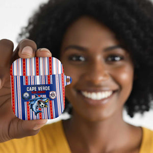 Cape Verde Football AirPods Case Monster Blue Shark Striped Style