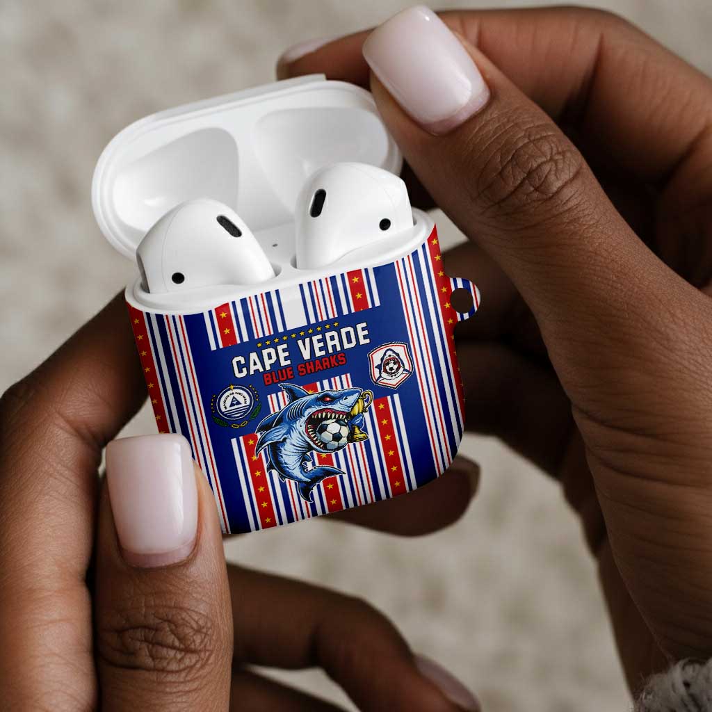 Cape Verde Football AirPods Case Monster Blue Shark Striped Style