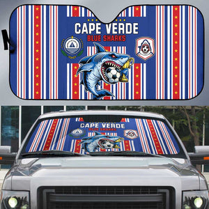 Cape Verde Football Auto Sun Shade Monster Blue Shark Striped Style