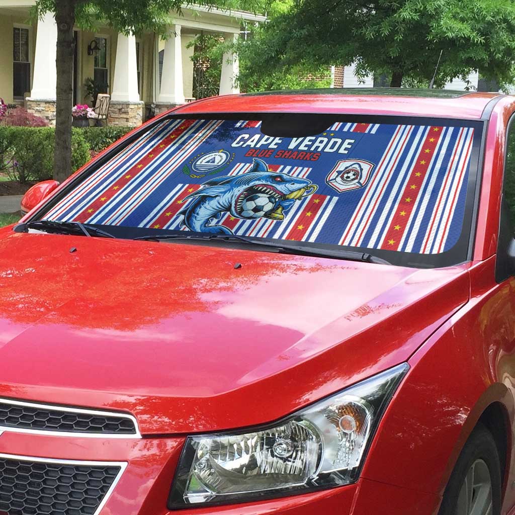 Cape Verde Football Auto Sun Shade Monster Blue Shark Striped Style