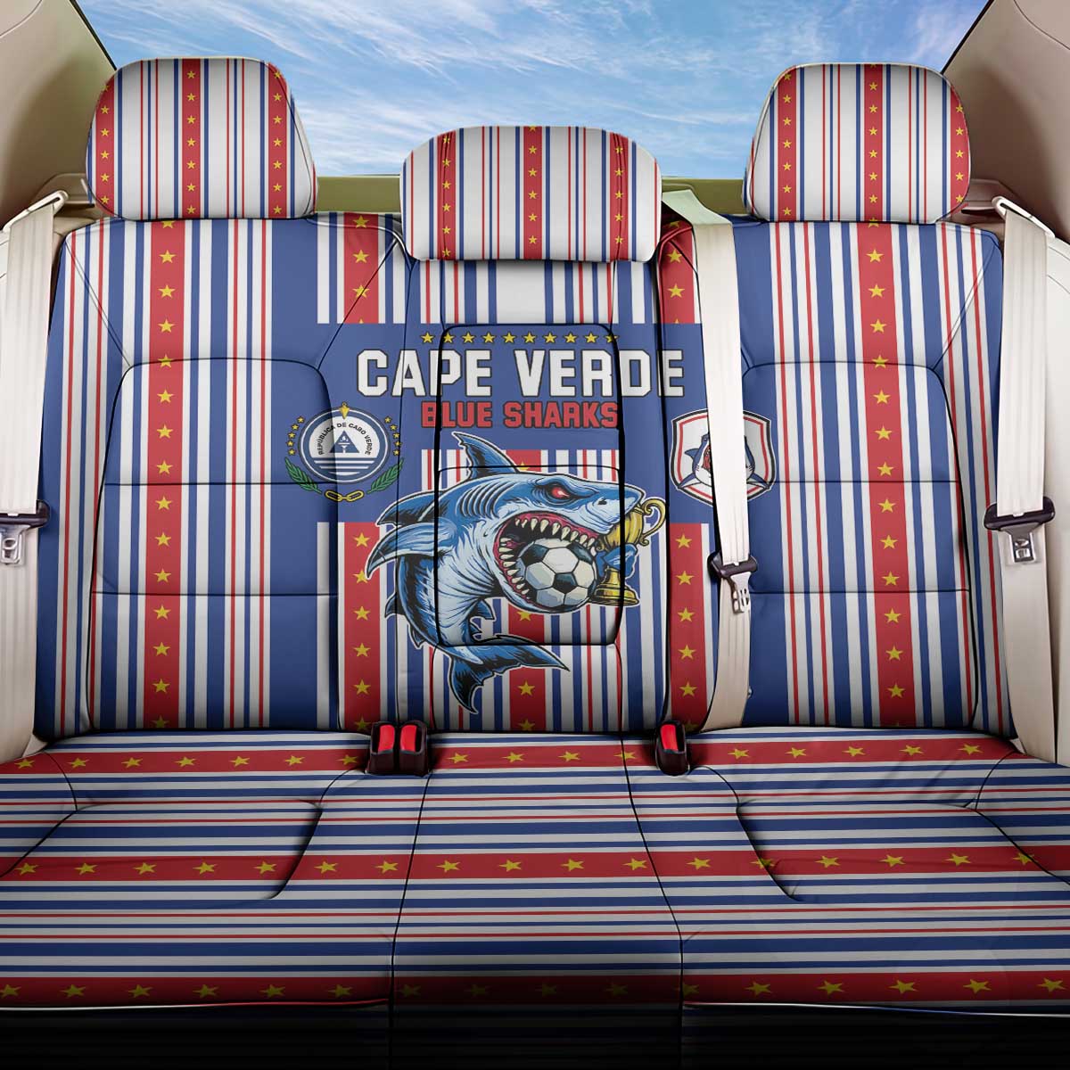 Cape Verde Football Back Car Seat Cover Monster Blue Shark Striped Style