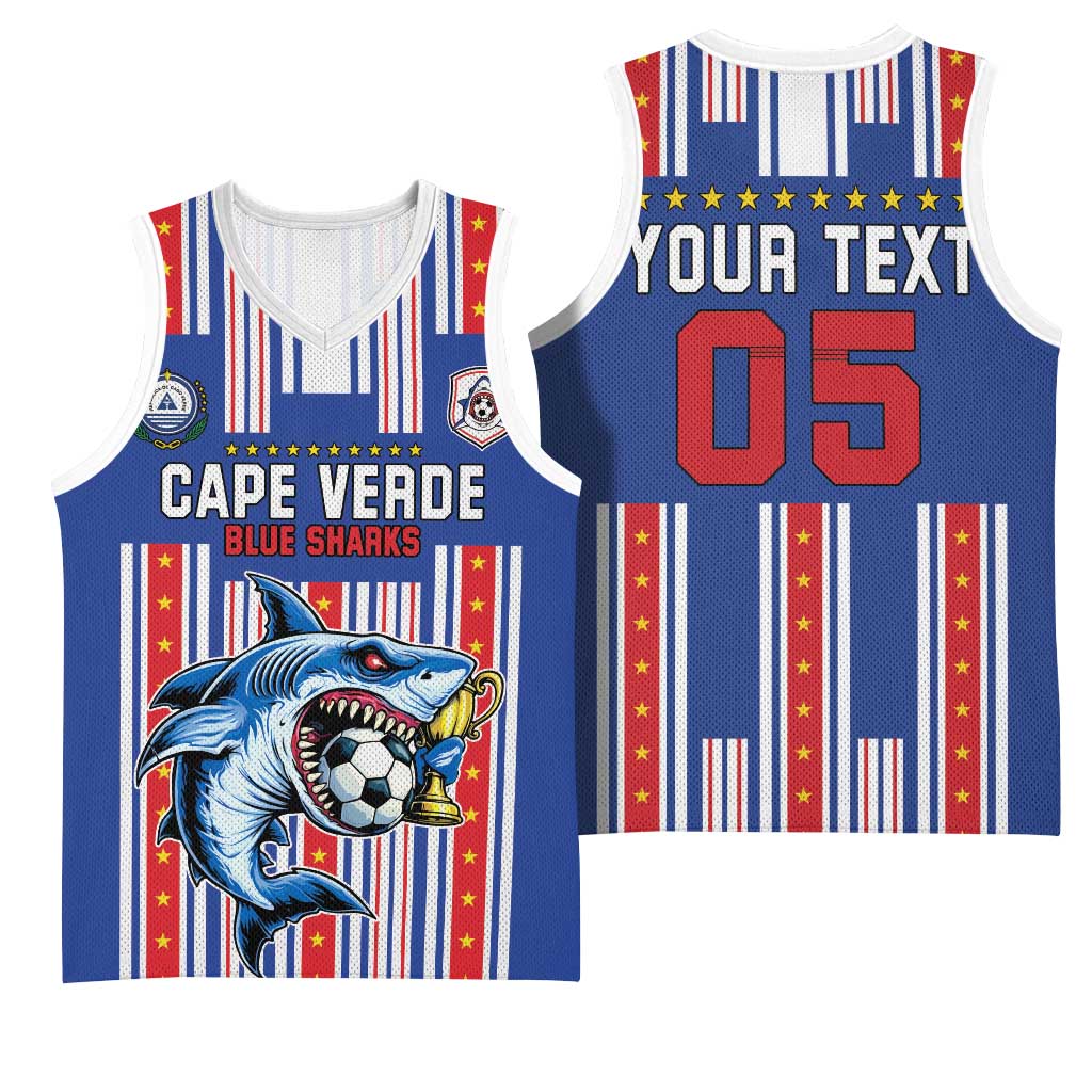 Custom Cape Verde Football Basketball Jersey Monster Blue Shark Striped Style