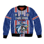Custom Cape Verde Football Bomber Jacket Monster Blue Shark Striped Style