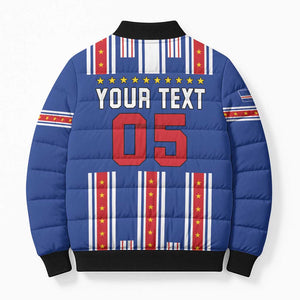 Custom Cape Verde Football Bomber Puffer Jacket Monster Blue Shark Striped Style