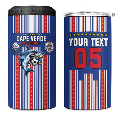 Custom Cape Verde Football 4 in 1 Can Cooler Tumbler Monster Blue Shark Striped Style