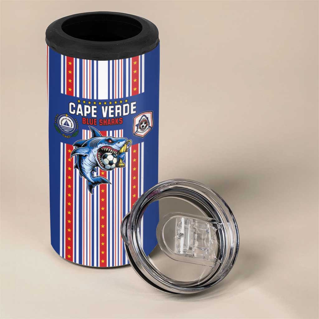 Custom Cape Verde Football 4 in 1 Can Cooler Tumbler Monster Blue Shark Striped Style