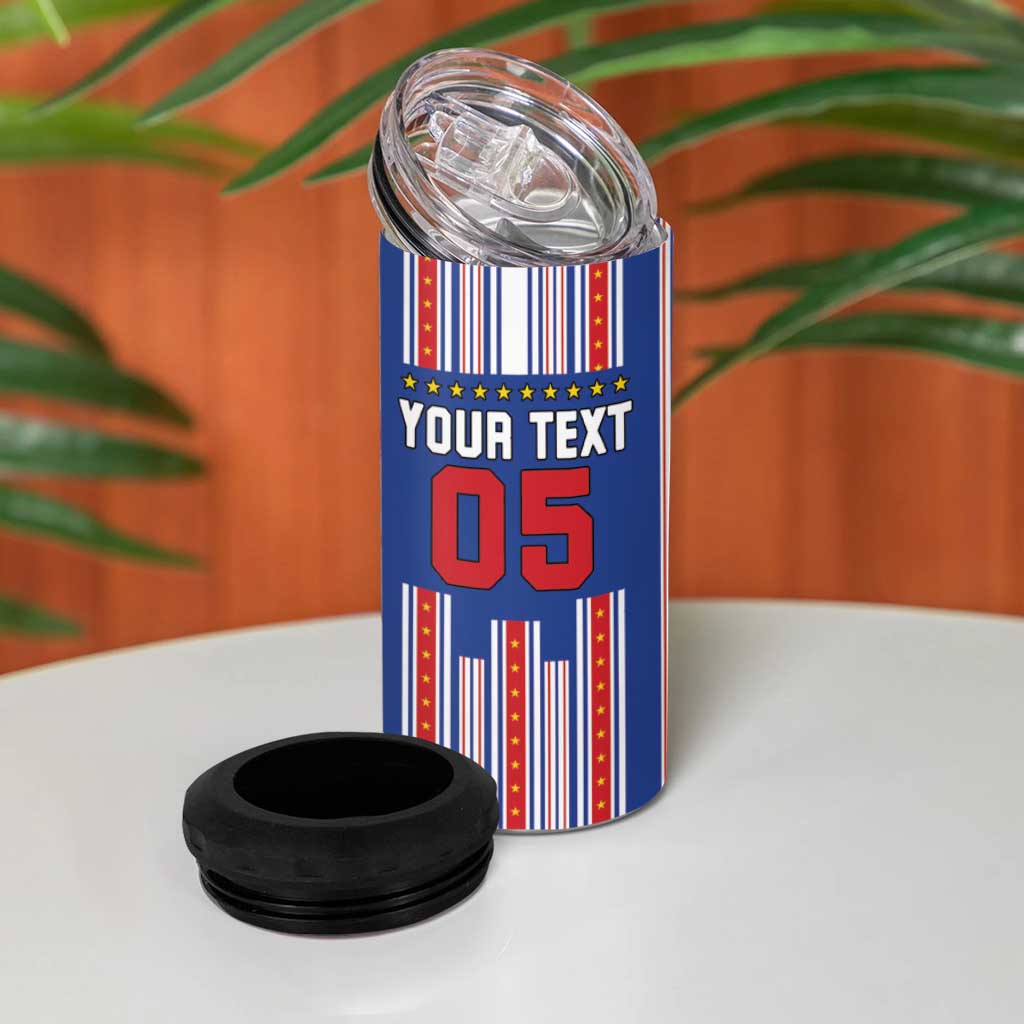 Custom Cape Verde Football 4 in 1 Can Cooler Tumbler Monster Blue Shark Striped Style
