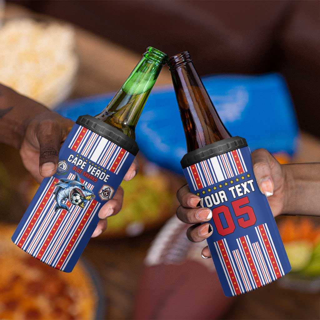 Custom Cape Verde Football 4 in 1 Can Cooler Tumbler Monster Blue Shark Striped Style