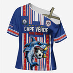Custom Cape Verde Football Cross Shoulder Shirt Monster Blue Shark Striped Style