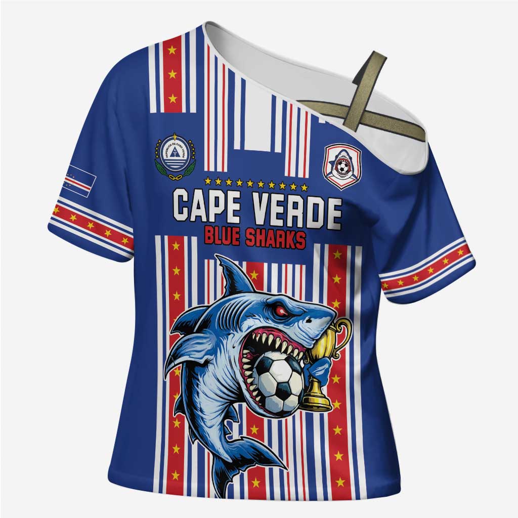 Custom Cape Verde Football Cross Shoulder Shirt Monster Blue Shark Striped Style