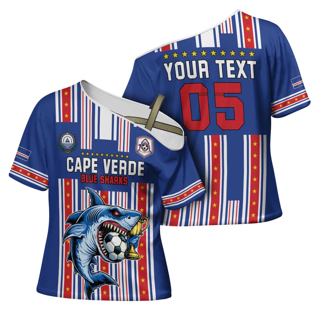 Custom Cape Verde Football Cross Shoulder Shirt Monster Blue Shark Striped Style