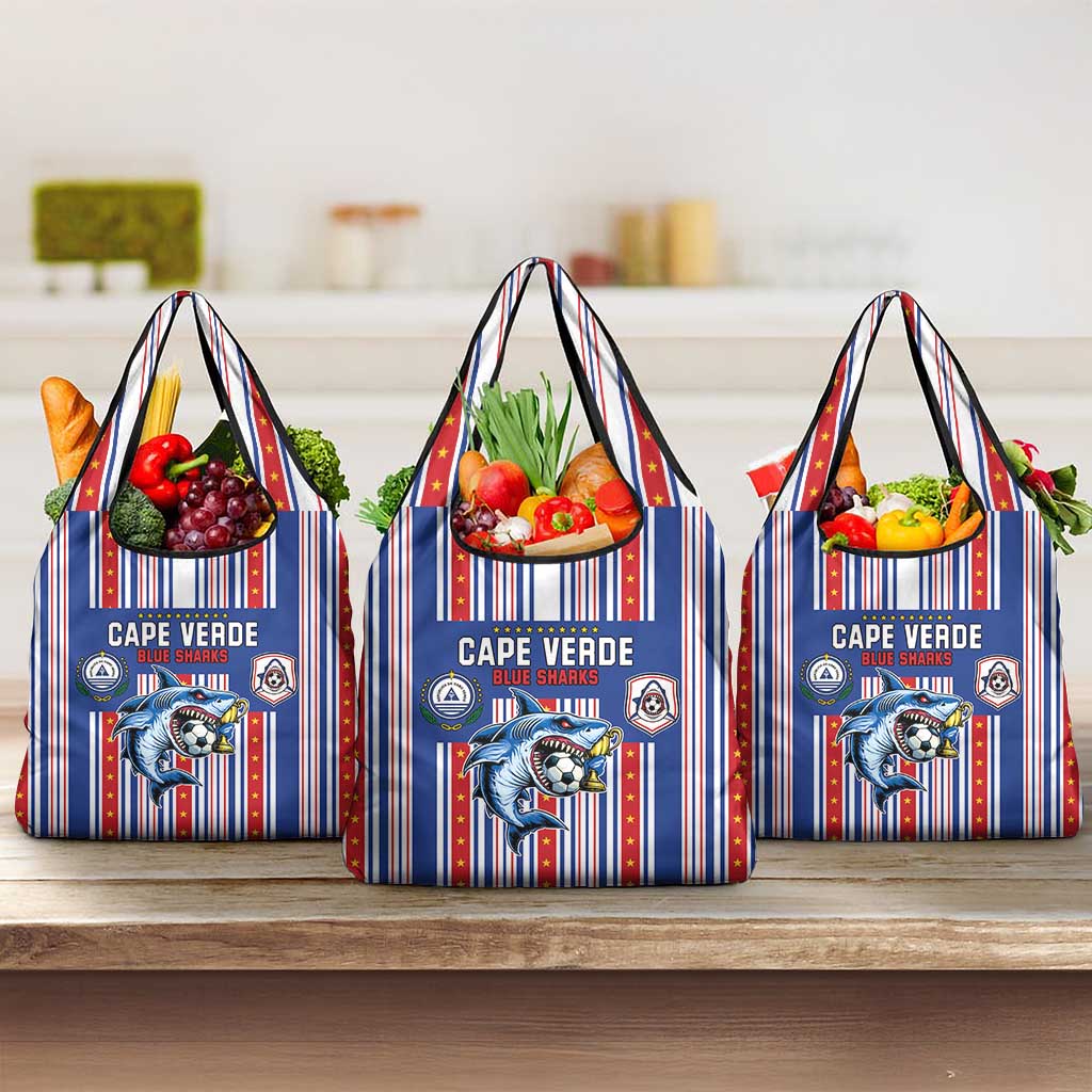 Cape Verde Football Grocery Bag Monster Blue Shark Striped Style