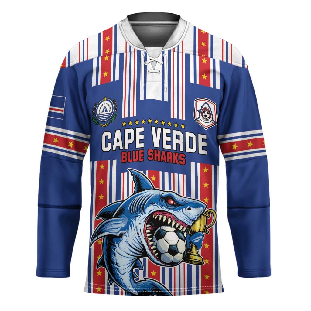 Custom Cape Verde Football Hockey Jersey Monster Blue Shark Striped Style
