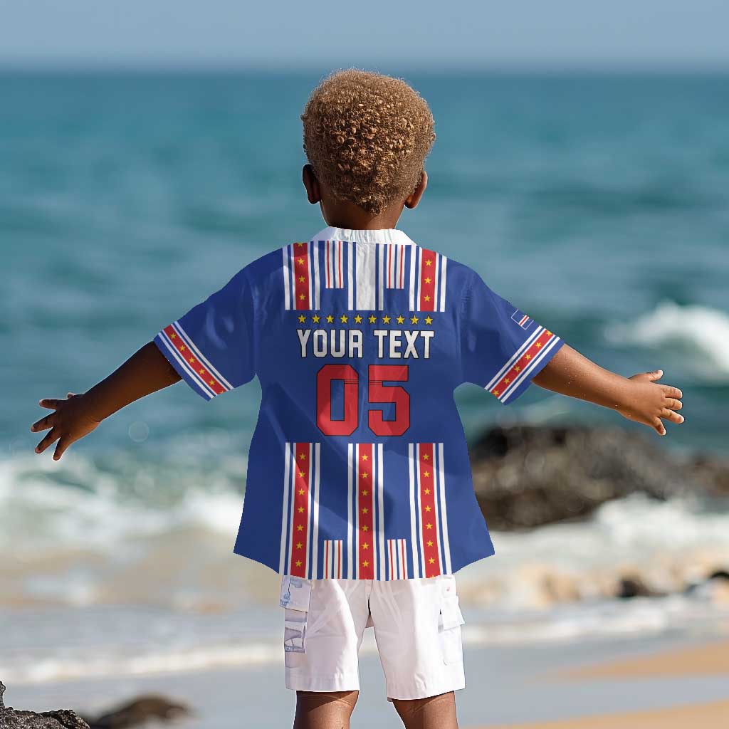 Custom Cape Verde Football Kid Hawaiian Shirt Monster Blue Shark Striped Style