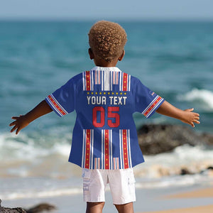 Custom Cape Verde Football Kid Hawaiian Shirt Monster Blue Shark Striped Style