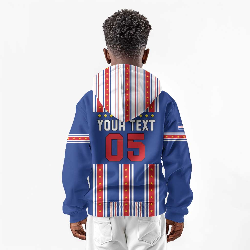 Custom Cape Verde Football Kid Hoodie Monster Blue Shark Striped Style