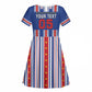 Custom Cape Verde Football Kid Short Sleeve Dress Monster Blue Shark Striped Style